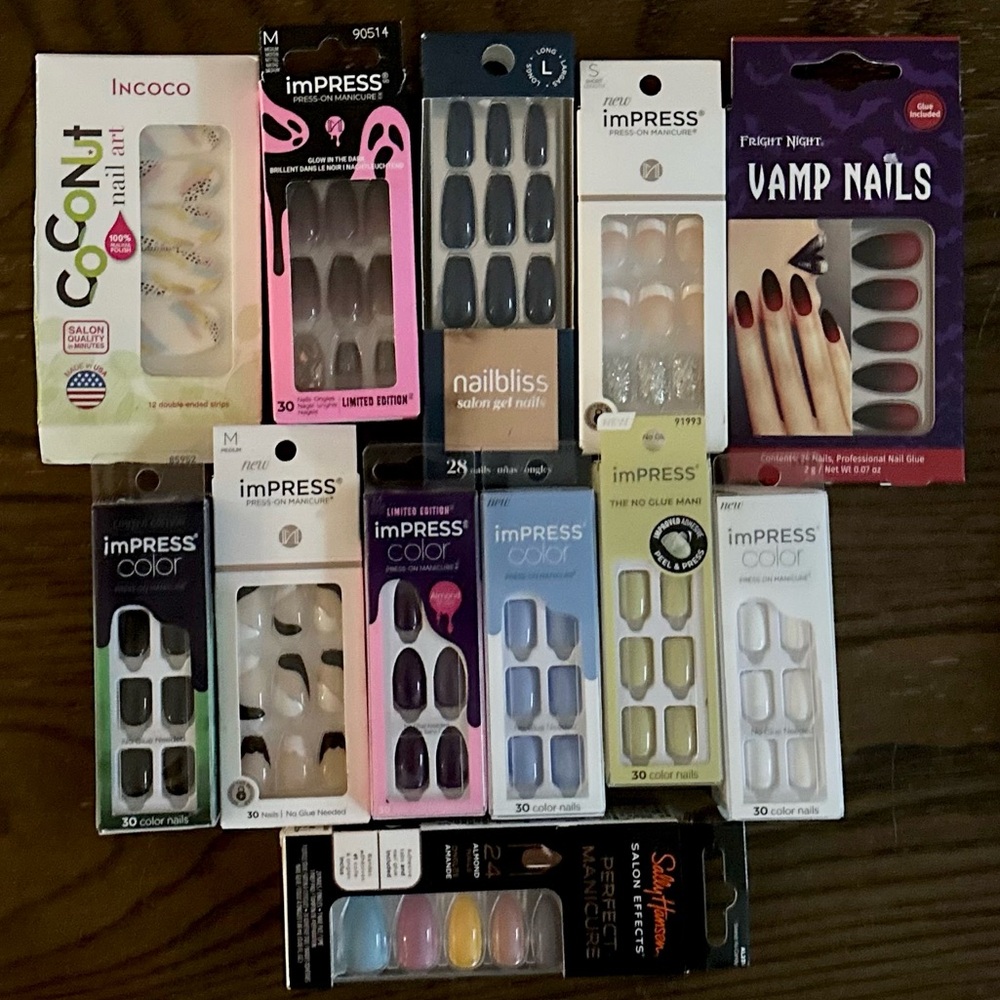 LOT - Press on Nails, Glue on Nails, Sticker Nail Lot. New In Boxes.